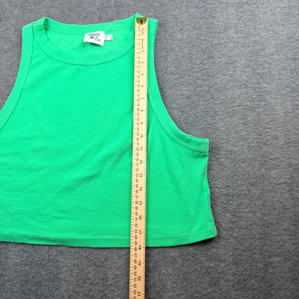 Princess Polly Tank Top Women 16 Green Ribbed Organic Cotton Crop Racerback Tank - Picture 5 of 6